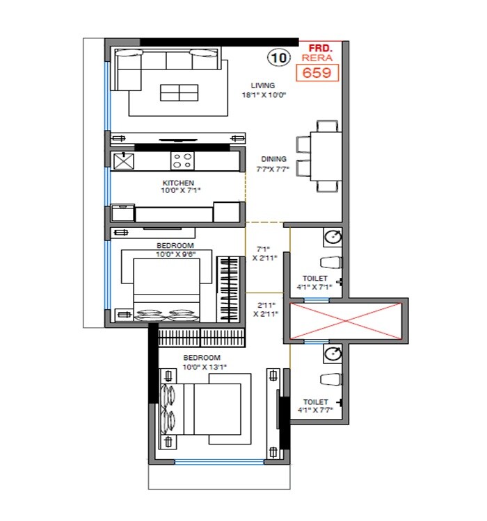 2 BHK 659 Sq. Ft. Apartment