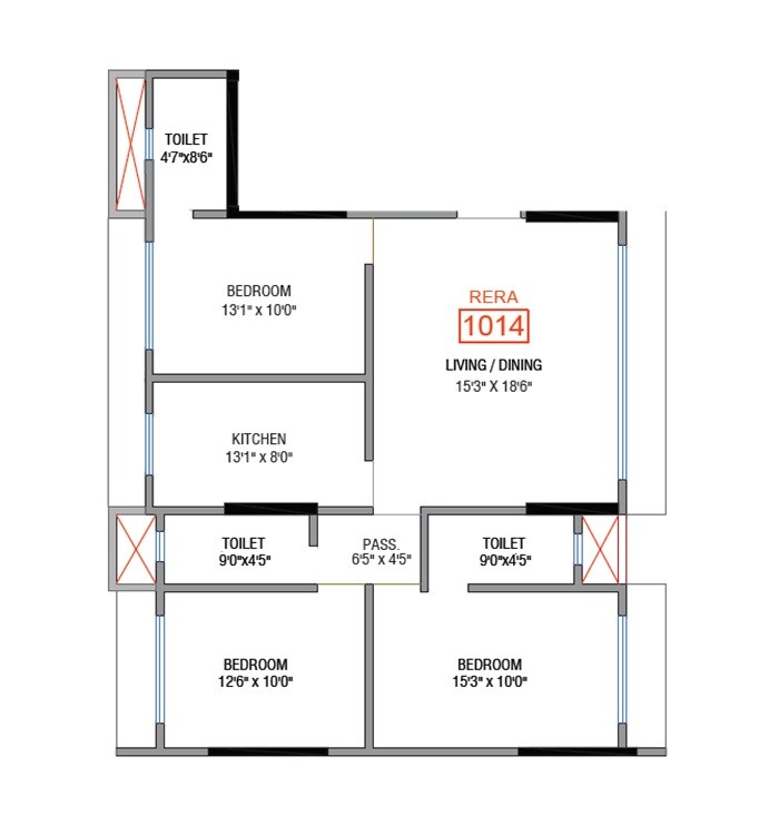 3 BHK 1014 Sq. Ft. Apartment