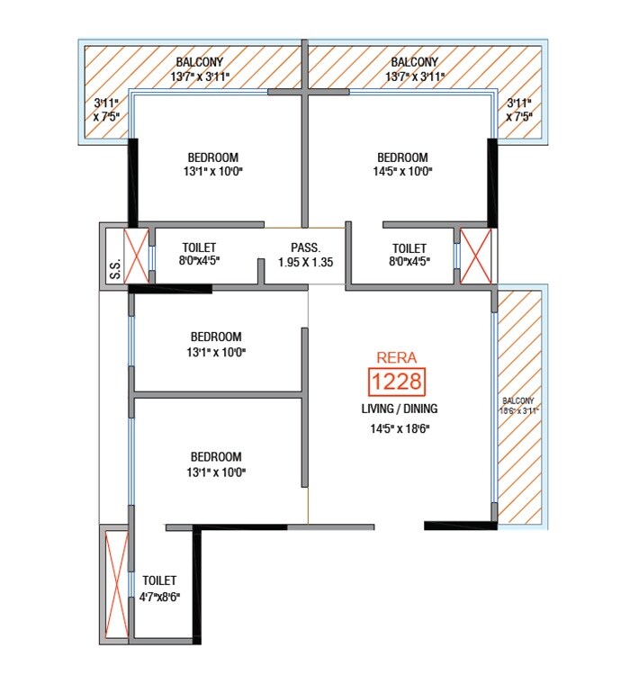 3 BHK 1228 Sq. Ft. Apartment