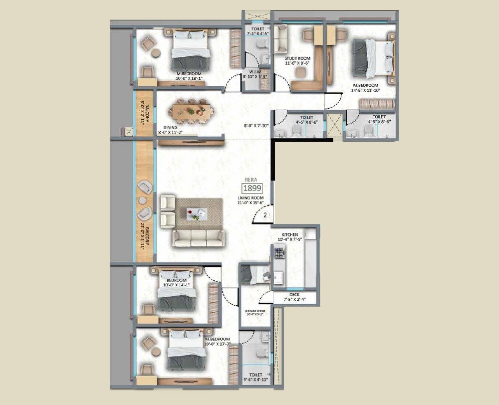 Floor plan of 4 BHK Apartment - 1899 sq. ft. in H Rishabraj Mangal Varsha, Mumbai