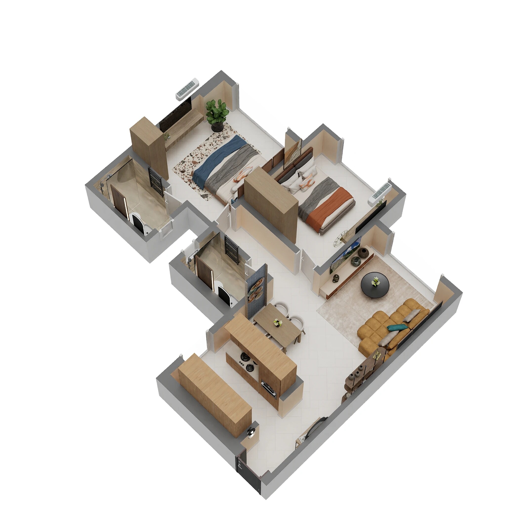Floor plan of 2 BHK 655 Sq. Ft. Apartment in H Rishabraj Opulence, Mumbai