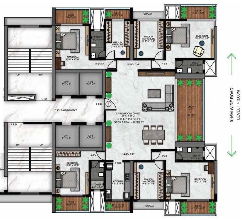 Floor plan of 4 BHK 1918 Sq. Ft. Apartment in H Rishabraj Phoenix, Mumbai