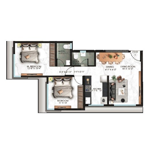 Floor plan of 2 BHK 621 Sq. Ft. Apartment in H Rishabraj Saffron Peace, Mumbai