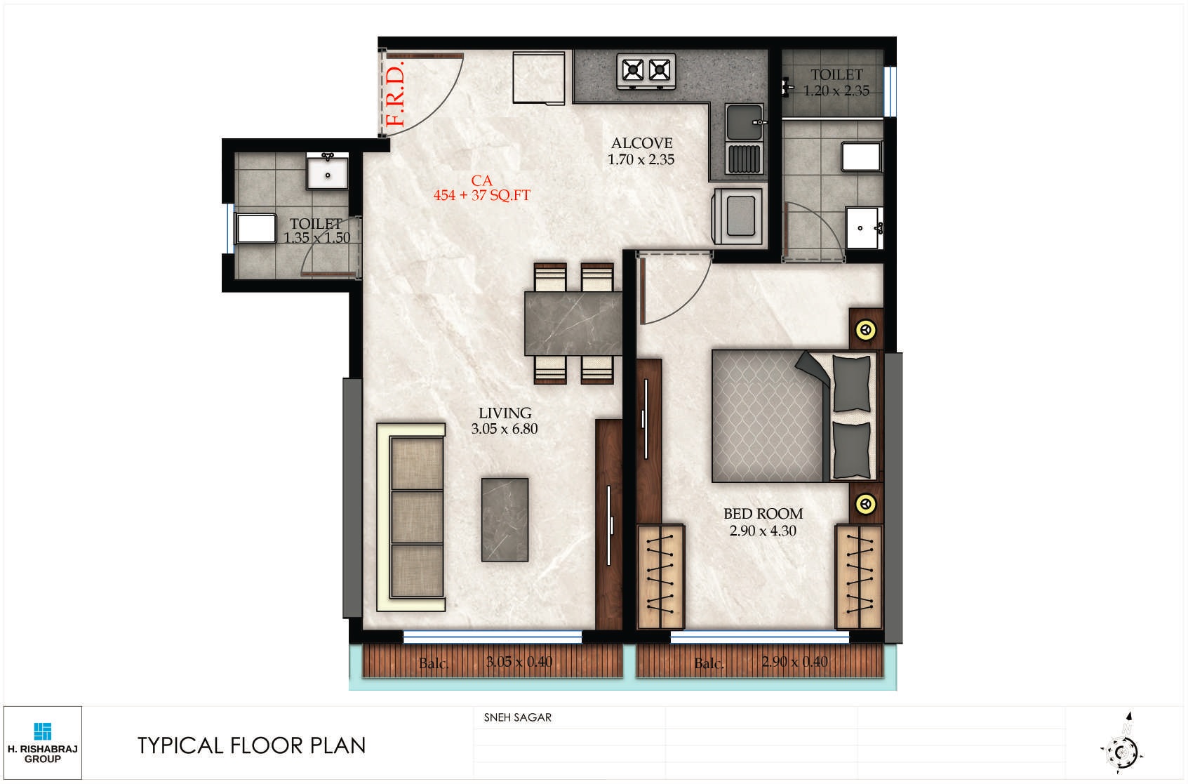 1 BHK 491 Sq. Ft. Apartment in H Rishabraj Trident