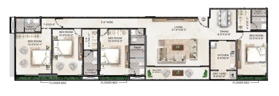 Floor plan of 4 BHK 1808 Sq. Ft. Apartment in H Rishabraj Trident, Mumbai