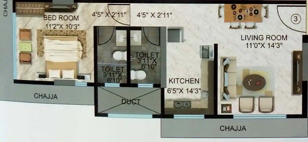 Floor plan of 1 BHK 470 Sq. Ft. Apartment in Halkara Rameshwar Darshan, Mumbai