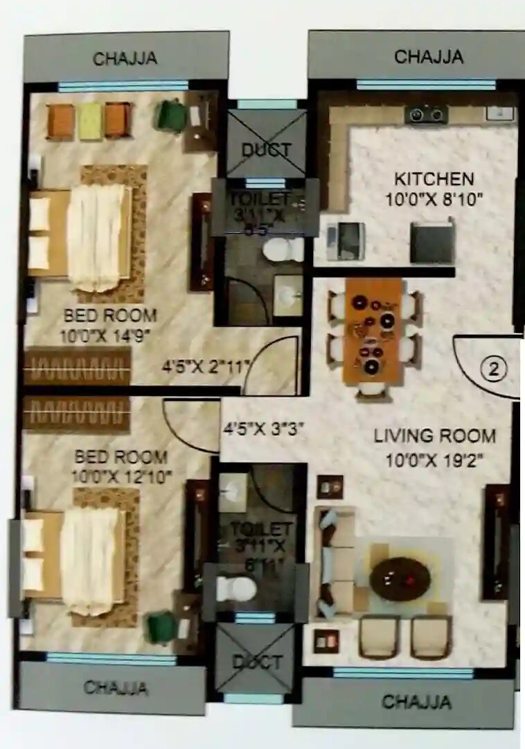 Floor plan of 2 BHK 671 Sq. Ft. Apartment in Halkara Rameshwar Darshan, Mumbai