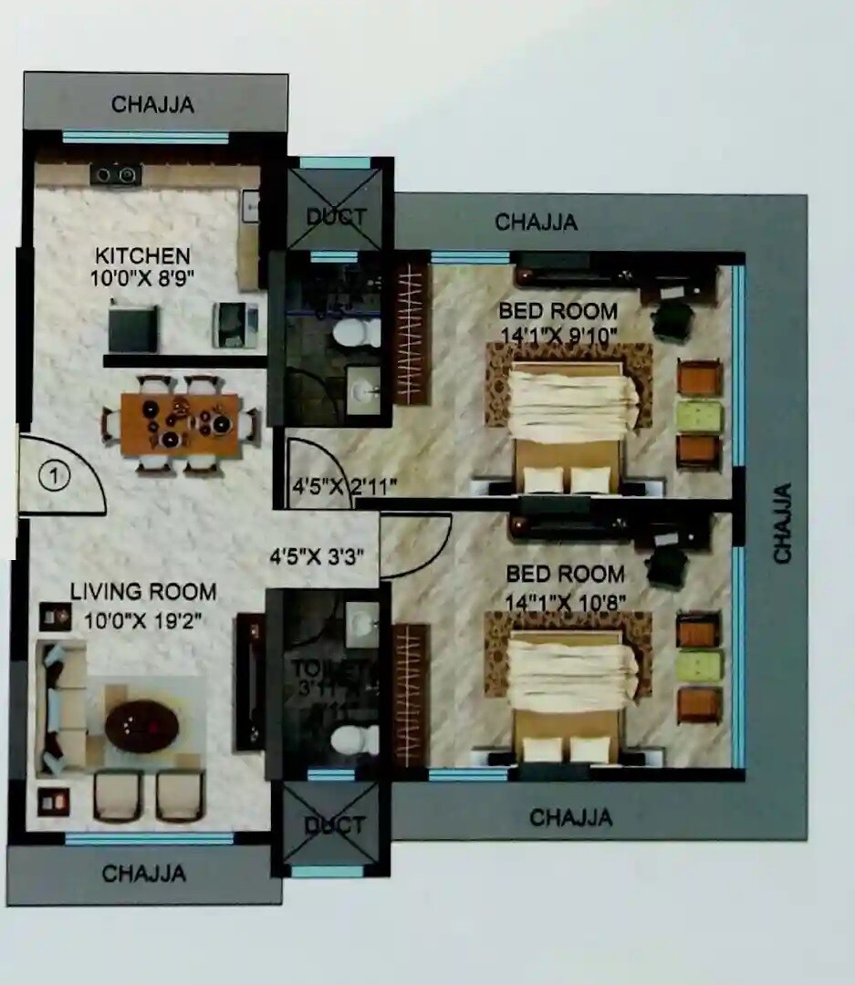 Floor plan of 2 BHK 687 Sq. Ft. Apartment in Halkara Rameshwar Darshan, Mumbai