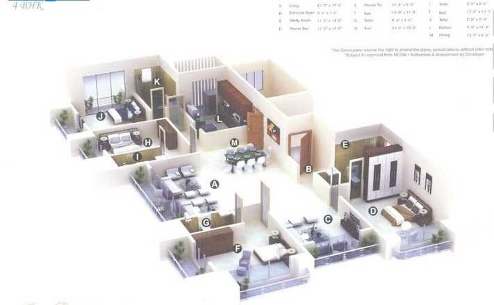 Floor plan of 4 BHK 3650 Sq. Ft. Apartment in Happy Home Jade Garden, Mumbai
