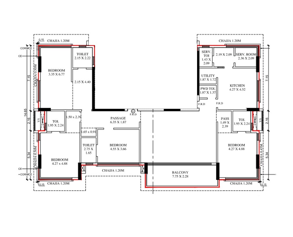 Floor plan of 4 BHK 2470 Sq. Ft. Apartment in Happy Home Jade Solitaire, Mumbai