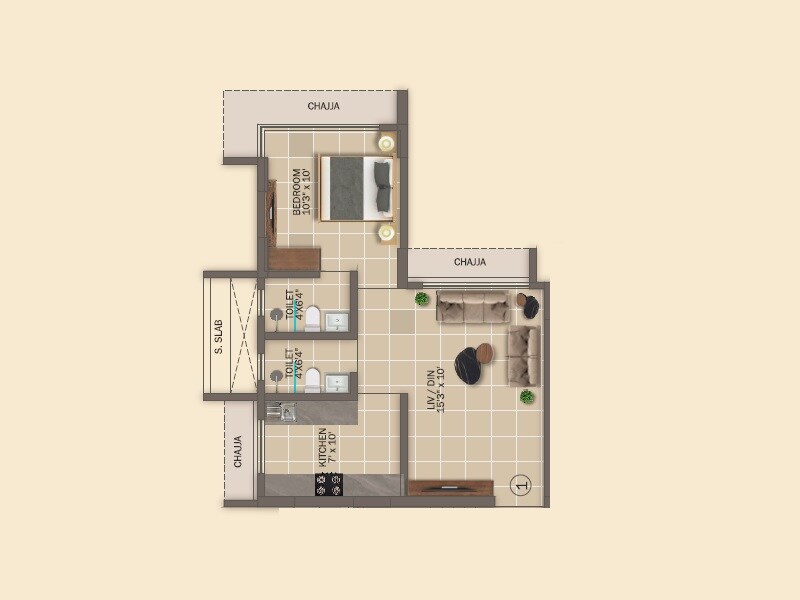 Floor plan of 1 BHK 431 Sq. Ft. Apartment in Happy Home Tatva Shila, Mumbai
