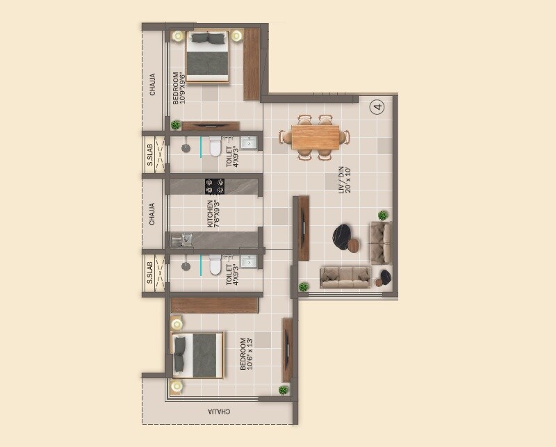 Floor plan of 2 BHK 690 Sq. Ft. Apartment in Happy Home Tatva Shila, Mumbai