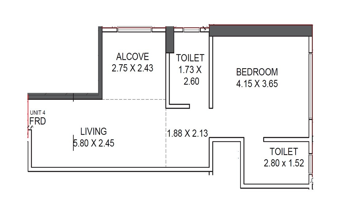 Floor plan of 1 BHK Apartment - 556 sq. ft. in Happy Jade Courtyard, Mumbai