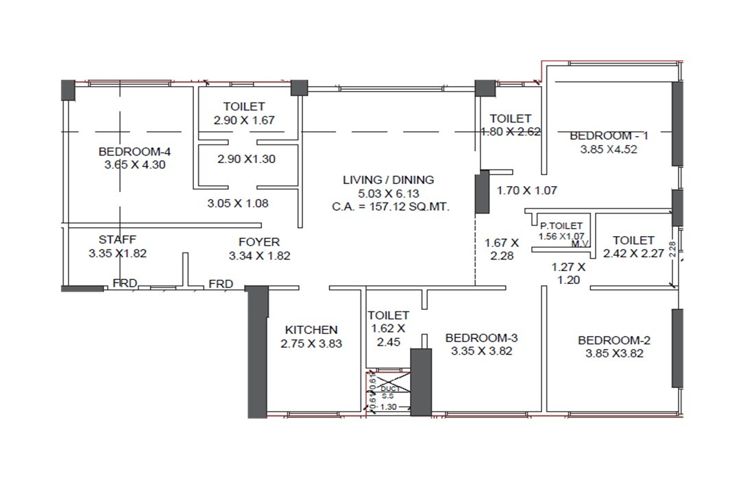 Floor plan of 4 BHK Apartment - 1691 sq. ft. in Happy Jade Courtyard, Mumbai