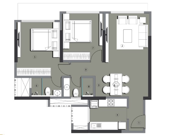 2 BHK 696 Sq. Ft. Apartment in Happy Jade Gardens