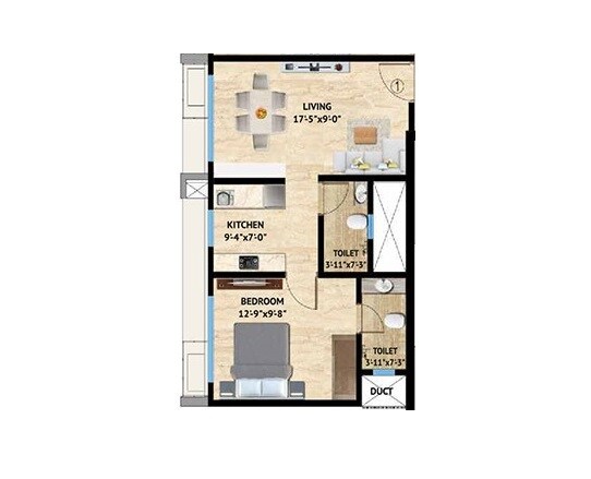 Floor plan of 1 BHK 421 Sq. Ft. Apartment in Harasiddh Viraaj, Mumbai