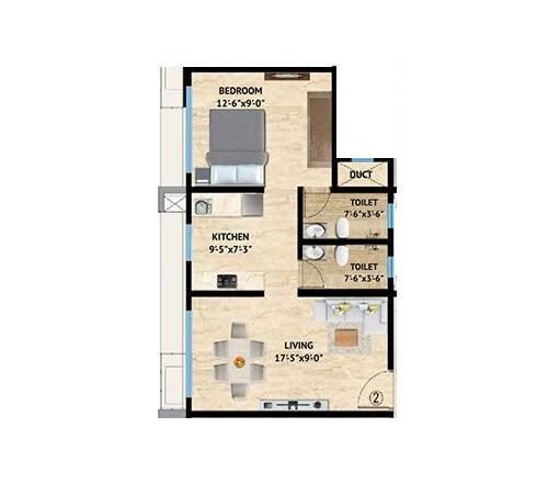 Floor plan of 1 BHK 428 Sq. Ft. Apartment in Harasiddh Viraaj, Mumbai