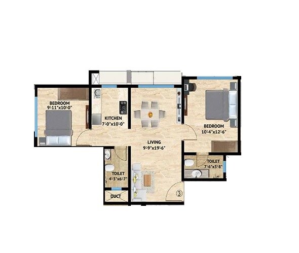 Floor plan of 2 BHK 575 Sq. Ft. Apartment in Harasiddh Viraaj, Mumbai