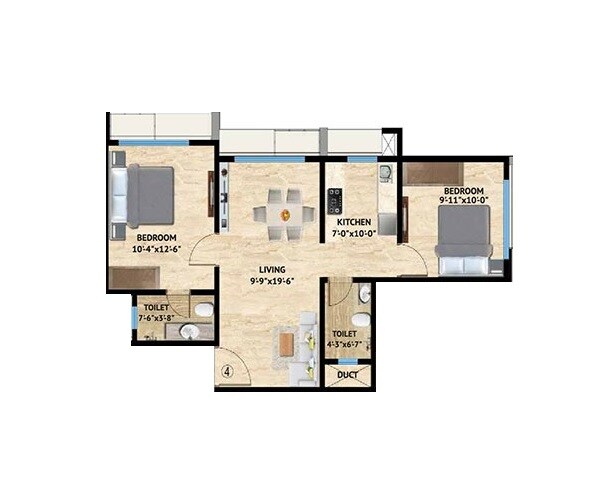 Floor plan of 2 BHK 625 Sq. Ft. Apartment in Harasiddh Viraaj, Mumbai