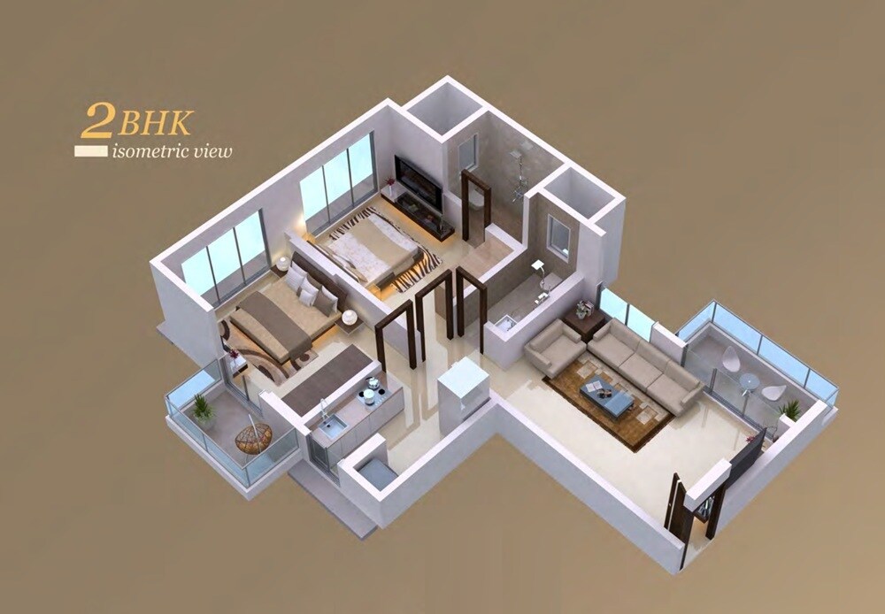 Floor plan of 2 BHK 667 Sq. Ft. Apartment in Hari Niketan, Mumbai