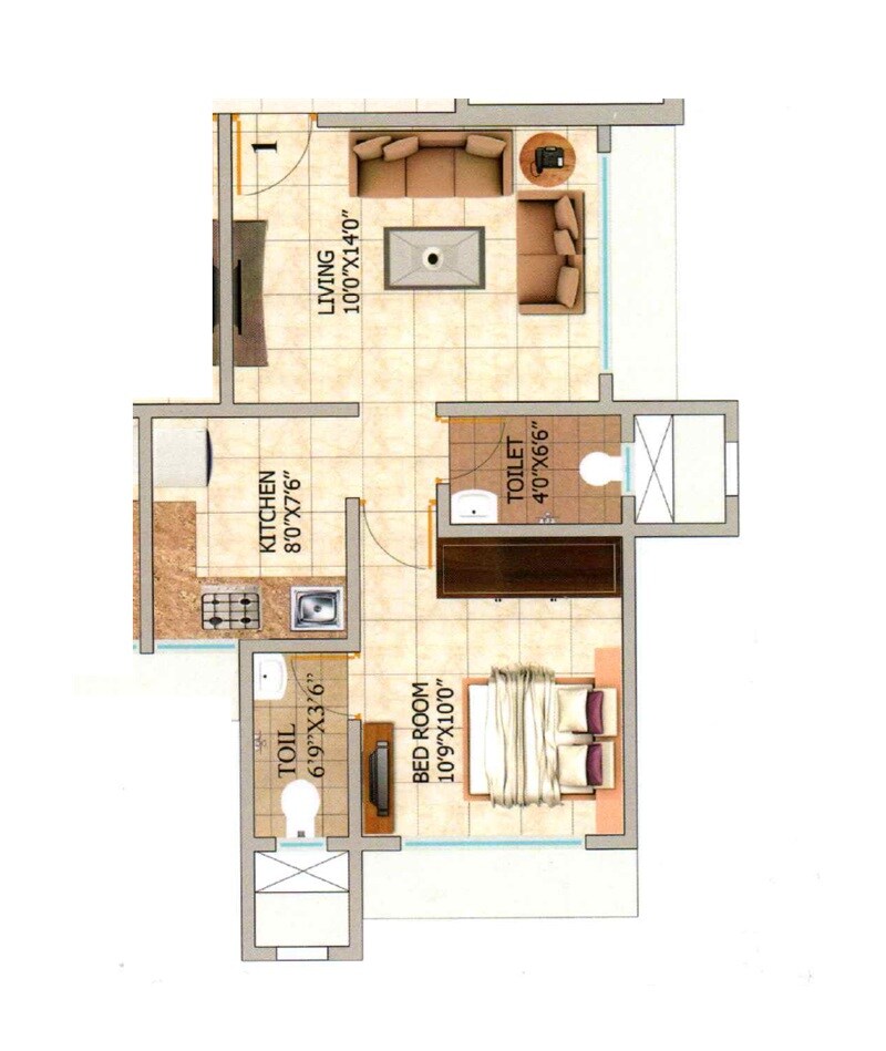 Floor plan of 1 BHK 394 Sq. Ft. Apartment in Hari Shree Neha CHS, Mumbai