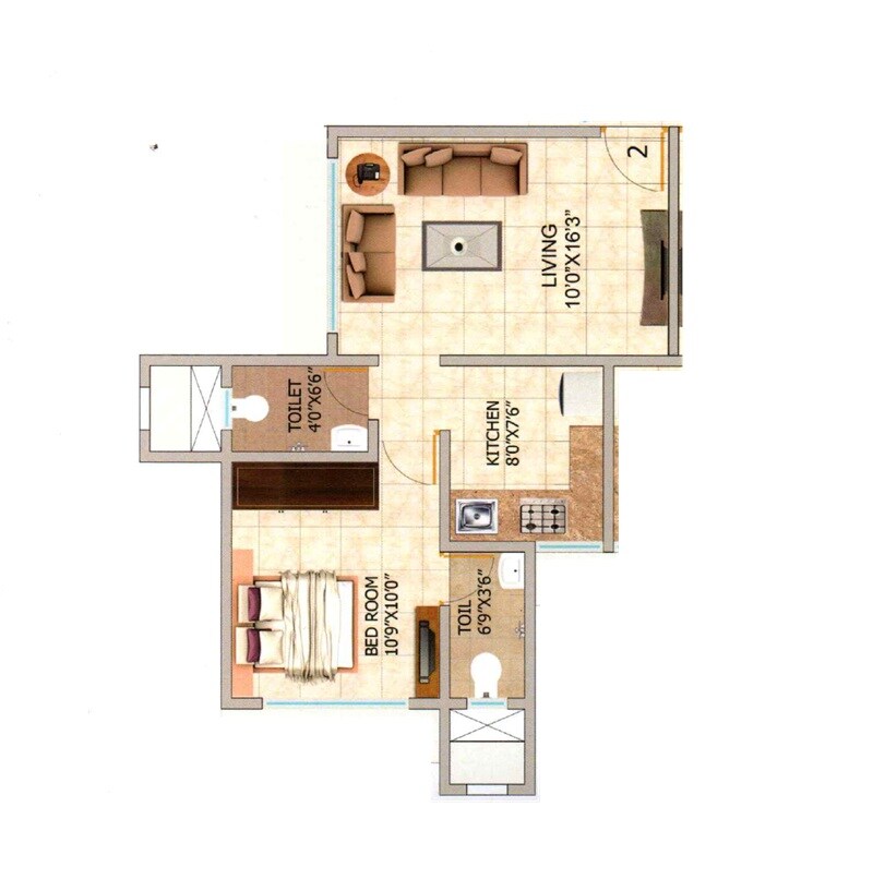 Floor plan of 1 BHK 416 Sq. Ft. Apartment in Hari Shree Neha CHS, Mumbai