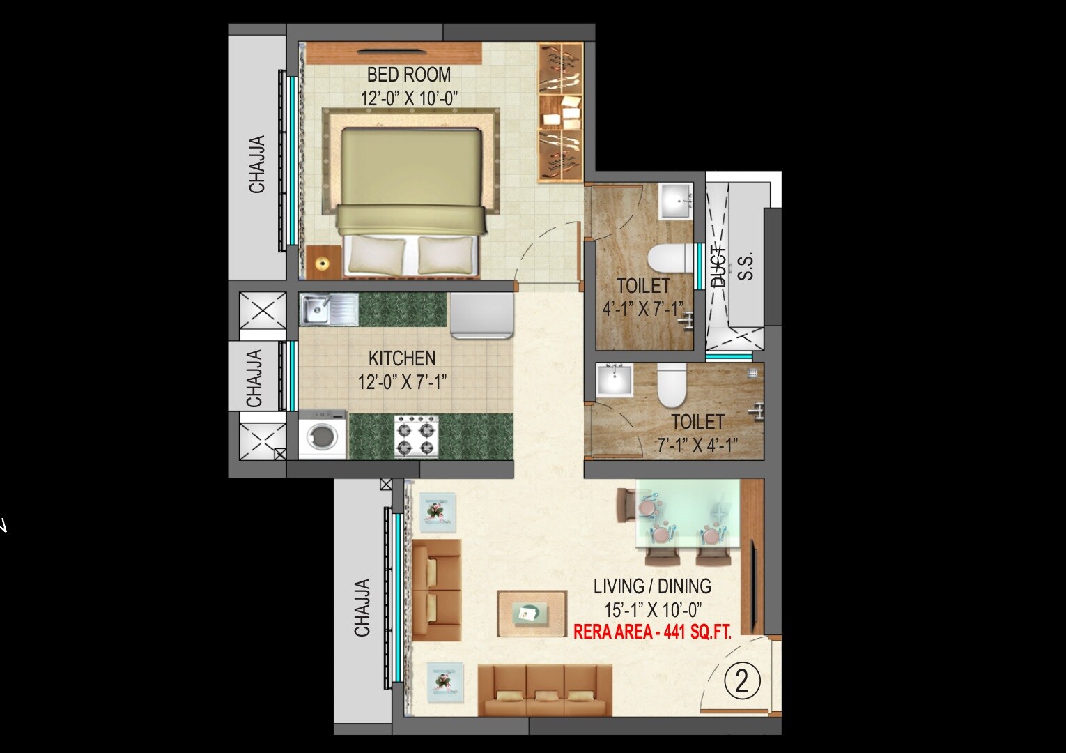 Floor plan of 1 BHK 441 Sq. Ft. Apartment in Hariko Arihant Enclave, Mumbai