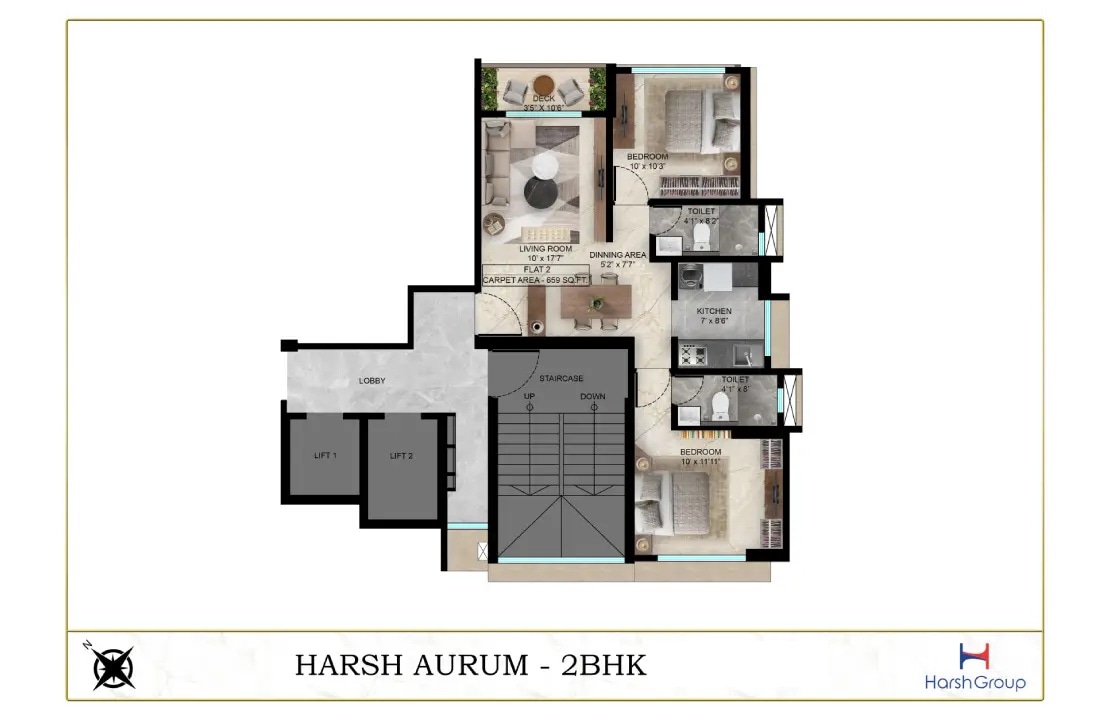 2 BHK 620 Sq. Ft. Apartment
