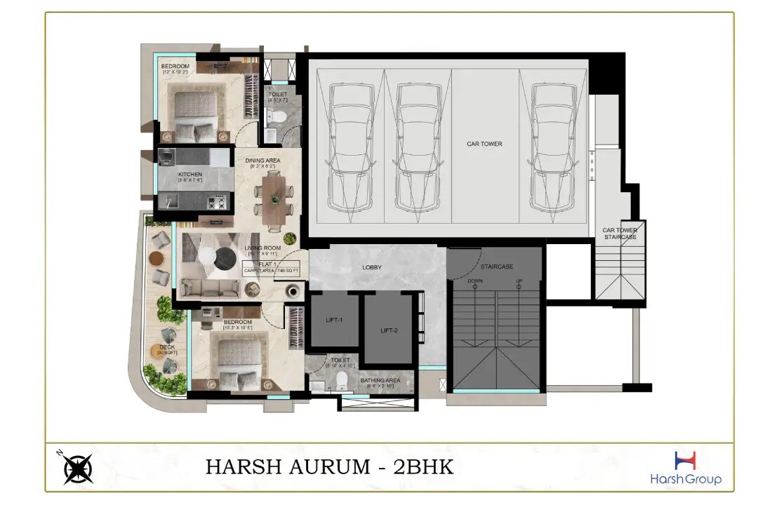 Floor plan of 2 BHK 660 Sq. Ft. Apartment in Harsh Aurum, Mumbai