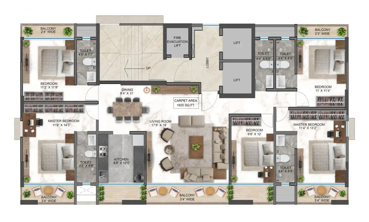 5 BHK 1925 Sq. Ft. Apartment