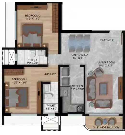 2 BHK 776 Sq. Ft. Apartment