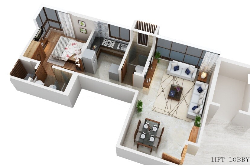 Floor plan of 1 BHK 465 Sq. Ft. Apartment in Harsh Vista, Mumbai