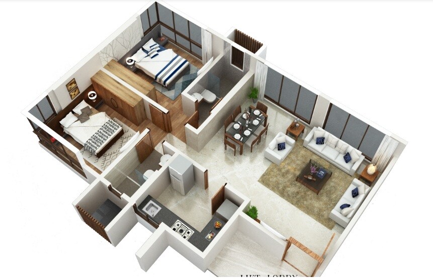 Floor plan of 2 BHK 761 Sq. Ft. Apartment in Harsh Vista, Mumbai