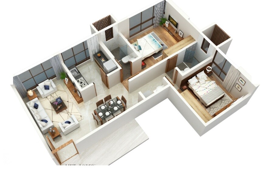 Floor plan of 2 BHK 735 Sq. Ft. Apartment in Harsh Vista, Mumbai