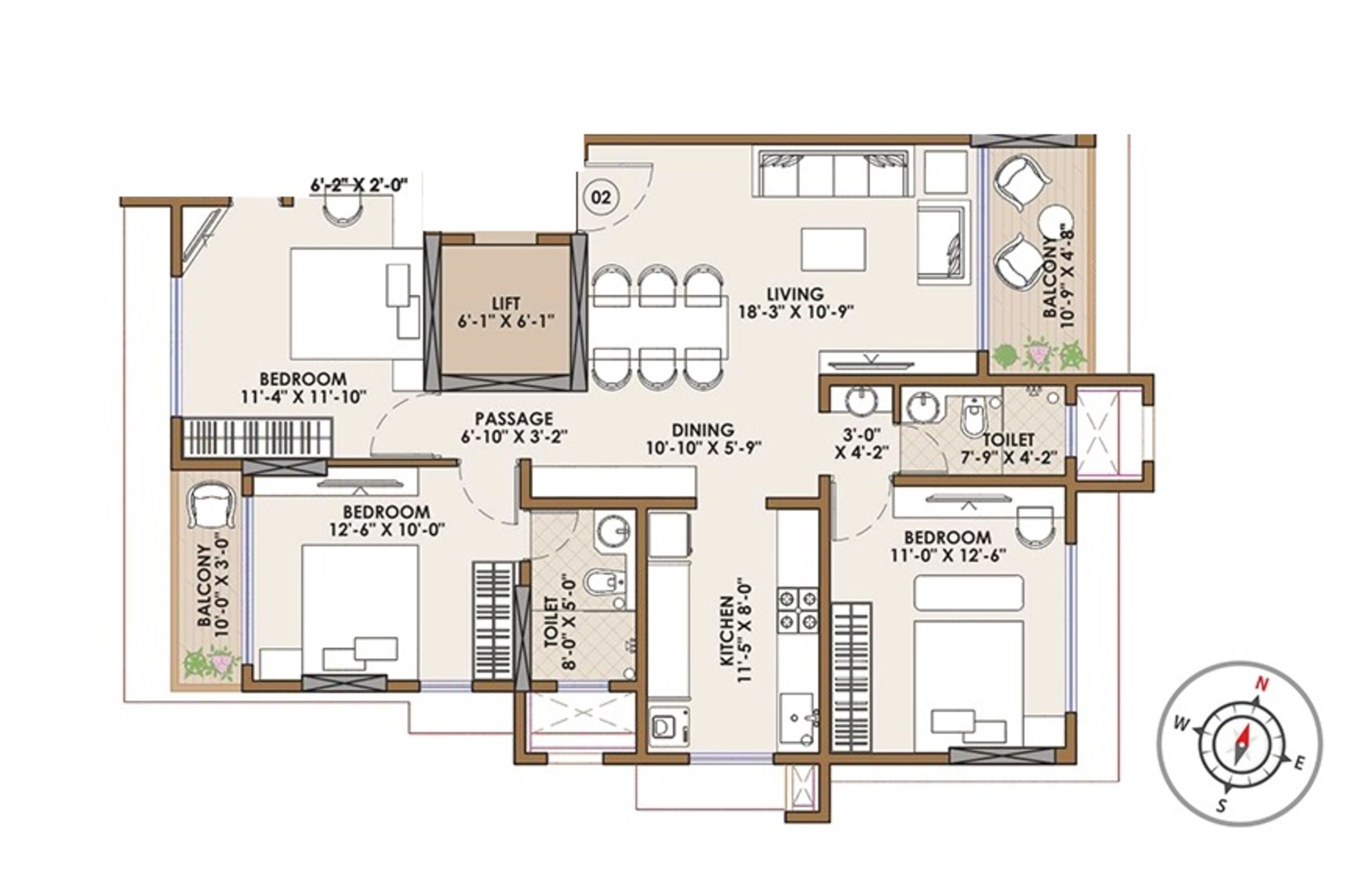 3 BHK 1044 Sq. Ft. Apartment in Harshail Emerald