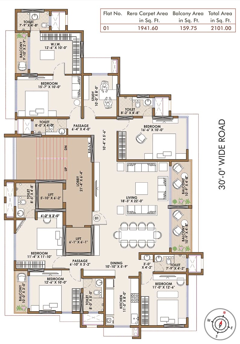 Floor plan of 5 BHK 2101 Sq. Ft. Apartment in Harshail Emerald, Mumbai