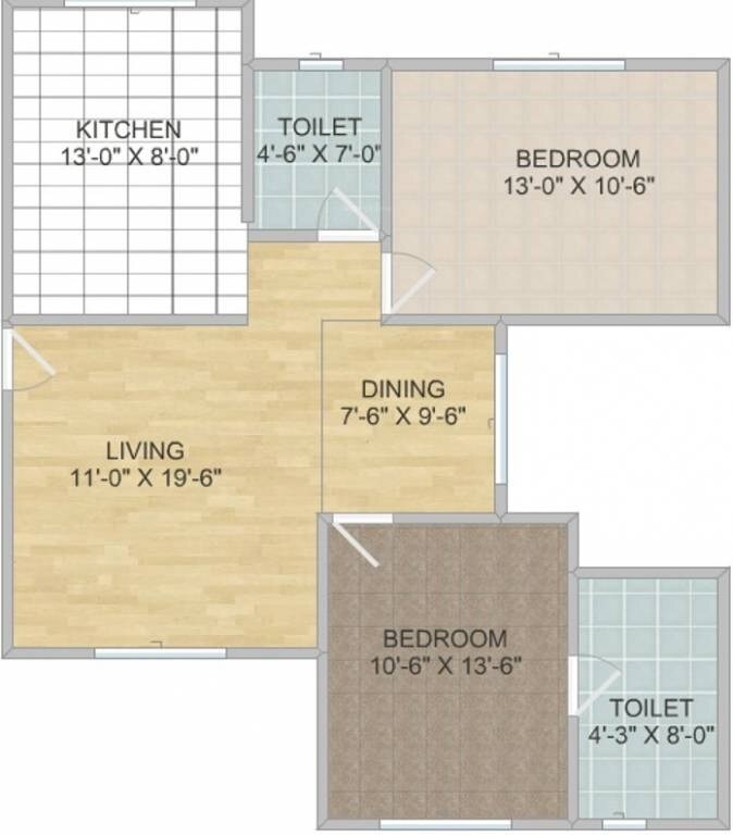 Floor plan of 2 BHK 759 Sq. Ft. Apartment in Harshail Falcon, Mumbai