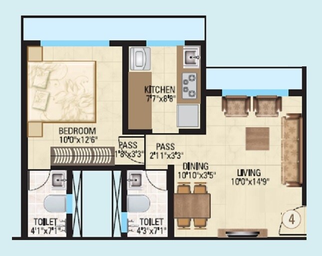 Floor plan of 1 BHK 402 Sq. Ft. Apartment in Harshal Dev Chhaya Apartment, Mumbai