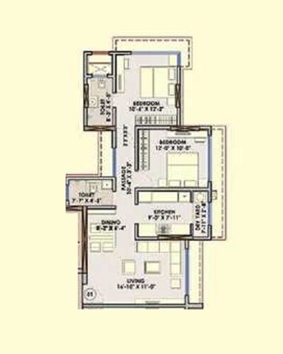 Floor plan of 2 BHK 751 Sq. Ft. Apartment in Harshmaan Crescent Heights, Mumbai