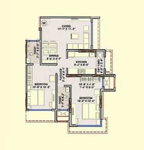 Floor plan of 2 BHK 792 Sq. Ft. Apartment in Harshmaan Crescent Heights, Mumbai