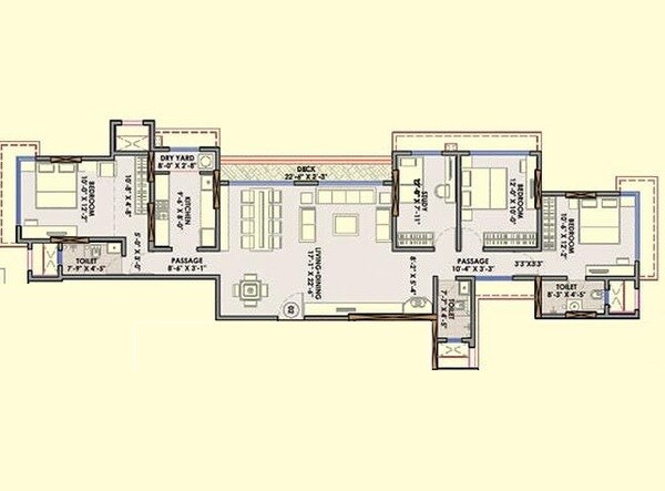 Floor plan of 3 BHK 1353 Sq. Ft. Apartment in Harshmaan Crescent Heights, Mumbai