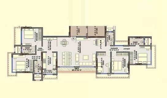 Floor plan of 4 BHK 1522 Sq. Ft. Apartment in Harshmaan Crescent Heights, Mumbai