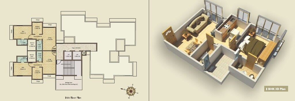 Floor plan of 1 BHK 743 Sq. Ft. Apartment in Haware 16, Mumbai