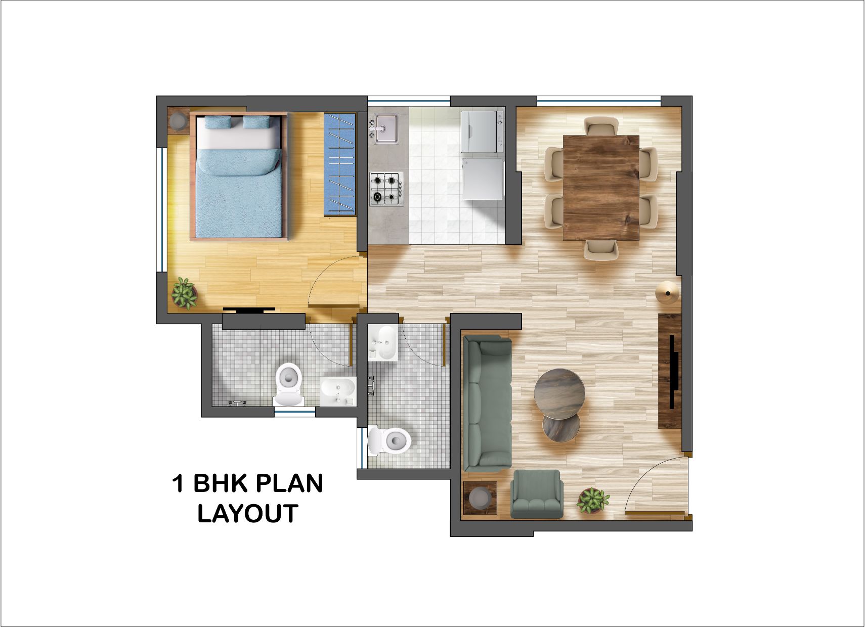 Floor plan of 1 BHK 381 Sq. Ft. Apartment in Haware Altura, Mumbai