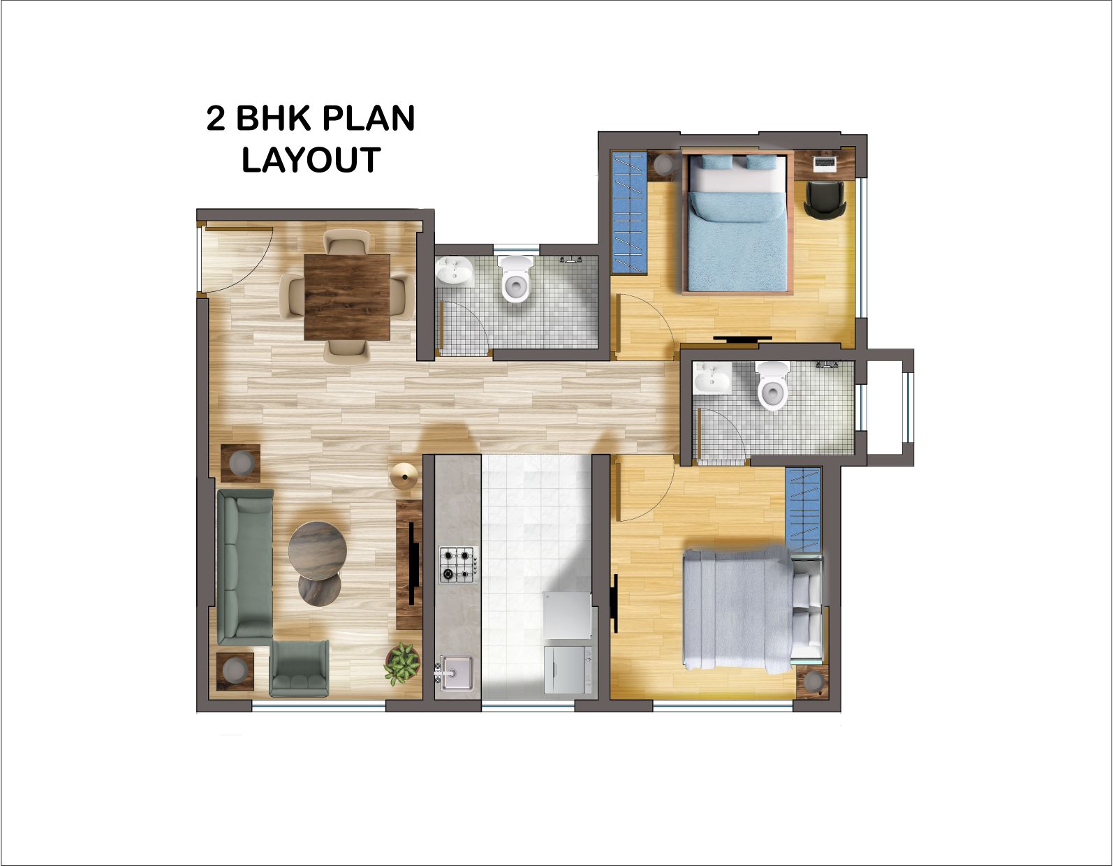 Floor plan of 2 BHK 560 Sq. Ft. Apartment in Haware Altura, Mumbai