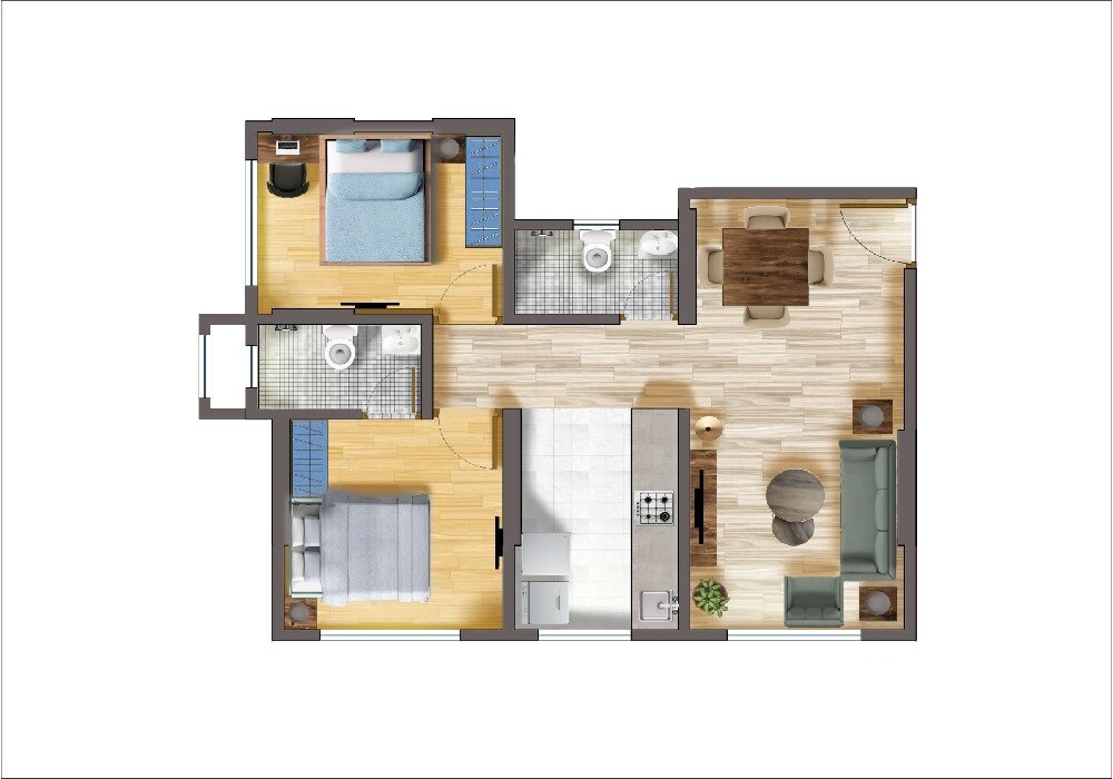 Floor plan of 2 BHK 573 Sq. Ft. Apartment in Haware Altura, Mumbai