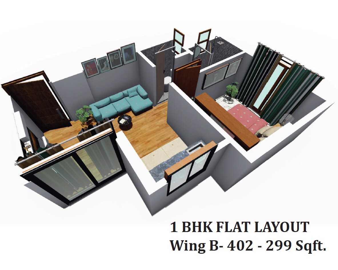 Floor plan of 1 BHK 299 Sq. Ft. Apartment in Haware Amara, Mumbai