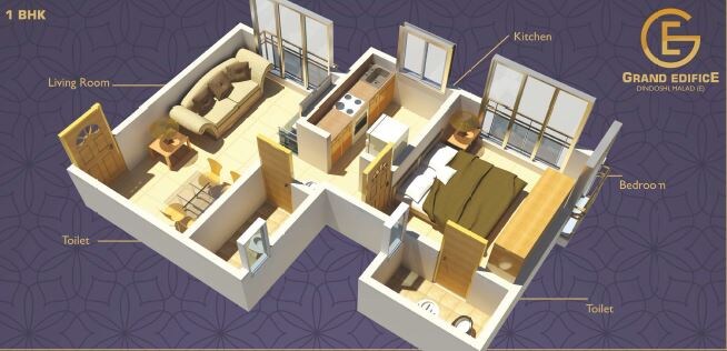 Floor plan of 1 BHK 402 Sq. Ft. Apartment in Haware Grand Edifice, Mumbai