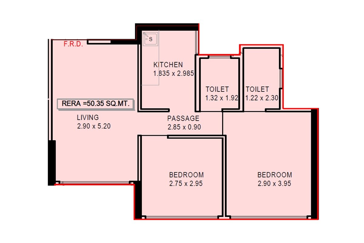 Floor plan of 2 BHK Apartment - 542 sq. ft. in Haware Intelligentia Prime, Mumbai
