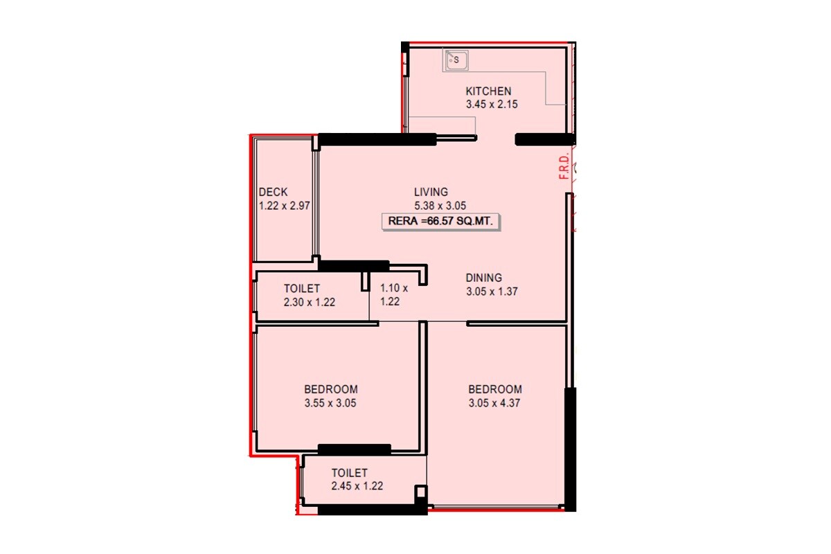 Floor plan of 2 BHK Apartment - 717 sq. ft. in Haware Intelligentia Prime, Mumbai